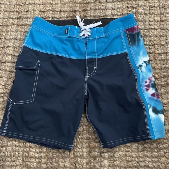 Vans Board Shorts Mens 29 Teal Tie Dye Swim Trunks Drawstring Cargo - Picture 3 of 6